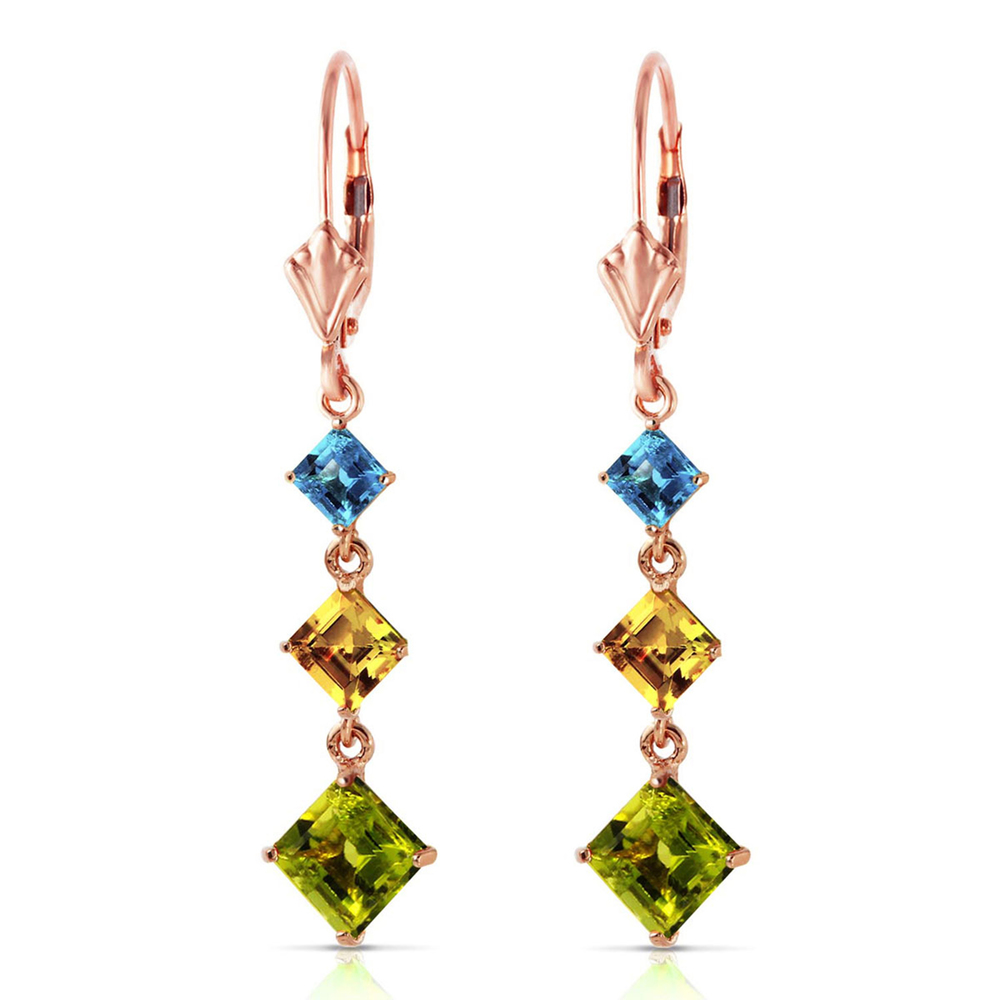 14K.CHANDELIER EARRING W/BLUE TOPAZ, CITRINE & PERIDOT (Rose Gold)